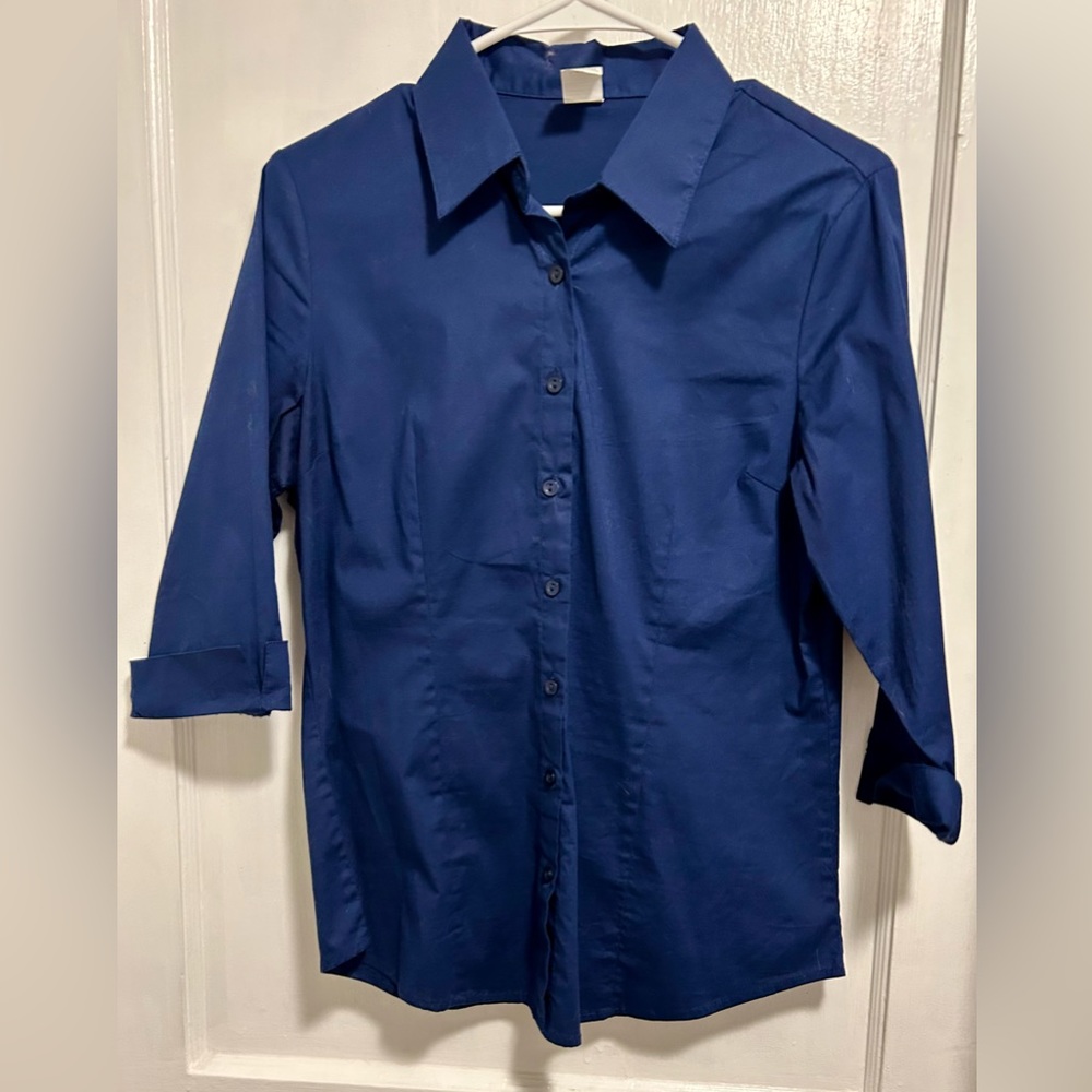 Tailored Navy Blue Buttoned Blouse